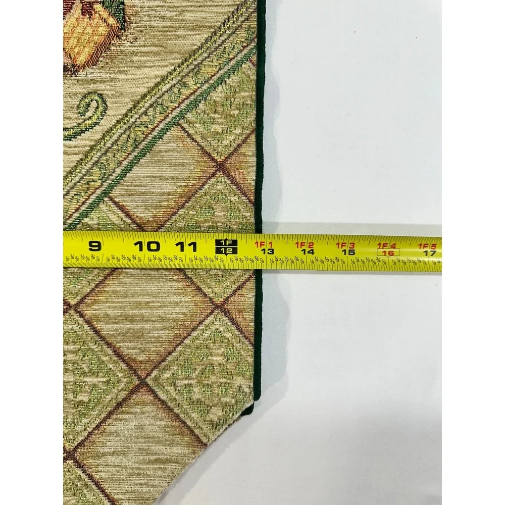 Vintage Christmas Tree Tapestry Table Runner Tassels Green Gold 70 x 12 Holiday
